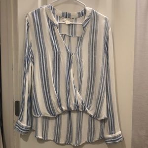 White and blue stripe Surplice Woven Top